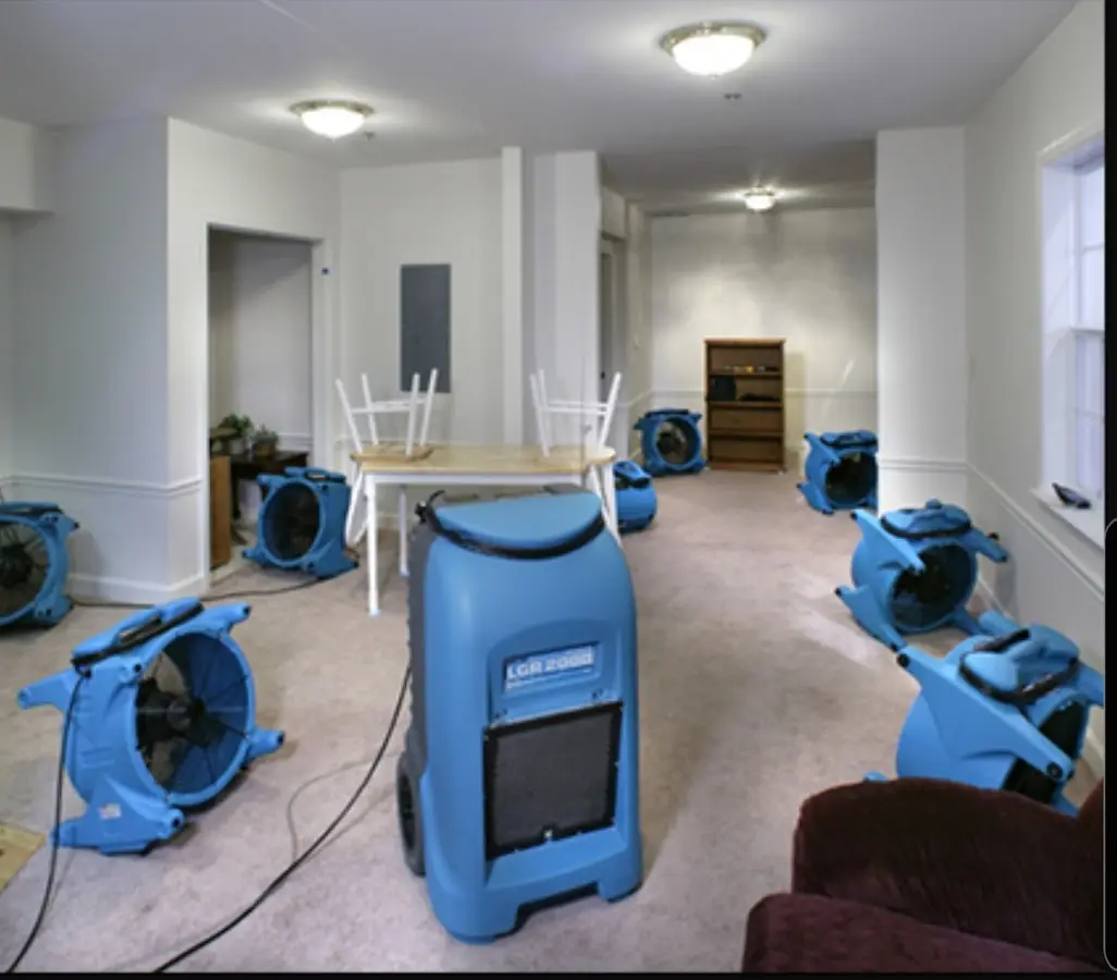 Air movers and dehumidifier setup for Water Damage Restoration in Hinsdale